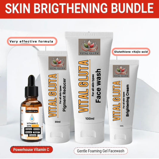 Bundle Vital Gluta 1 brightening cream 30ml,1anti-pigment cream 30ml, 1 face wash 100ml, 1 vitamin C serum 30ml.